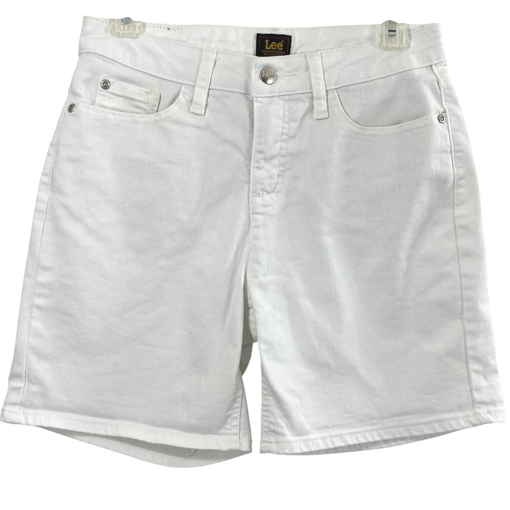 Lee White Denim Shorts Womens Size 6 M Bermuda Coastal Modest Summer #2